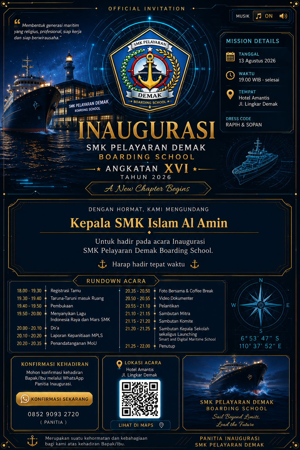 Undangan Inaugurasi SMK Pelayaran Demak